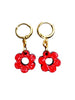 Daisy Mini Hoops in Red wood with Pink Spatters