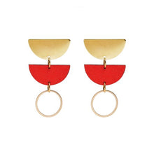 Jenny Earrings in Red Lasercut Wood and Brass