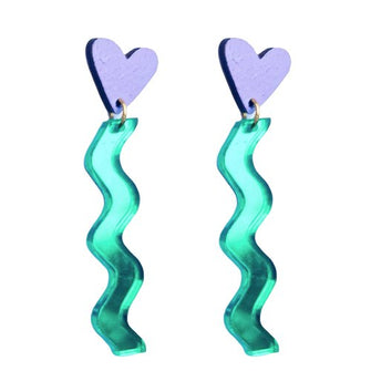 Love Struck Earrings in Lilac and Emerald