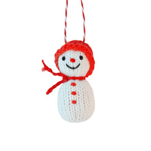 Snowman Knitted Tree Ornament - Red