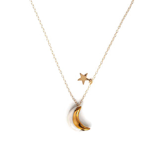 White and Gold Small Moon Star Necklace