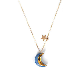 Blue and Gold Small Moon Star Necklace
