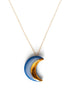 Blue and Gold Large Crescent Moon Necklace