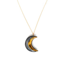 Black and Gold Large Crescent Moon Necklace