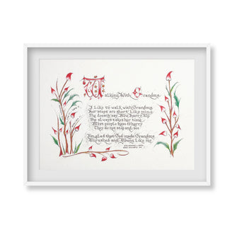 Red Walking With Grandma Calligraphy Print