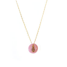 Gold Fern Necklace in Pink